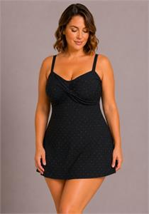 Multi Spot Twisted Front Swimdress with Padded Bra